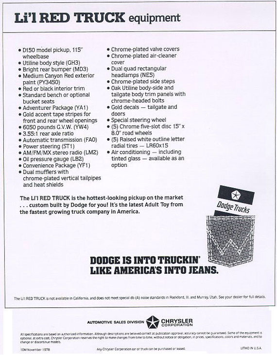 1979 Dodge Lil Red Express Truck Flyer